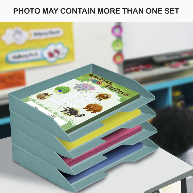 Acrimet Stackable Letter Tray 3 Tier Side Load, Plastic, Desktop File Organizer (Solid Green Color) - Image 5